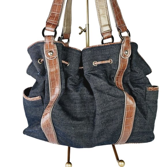 Vintage Y2K Liz Claiborne Denim Vegan Leather Hobo Bag & 2 Matching Wallets - Picture 5 of 12